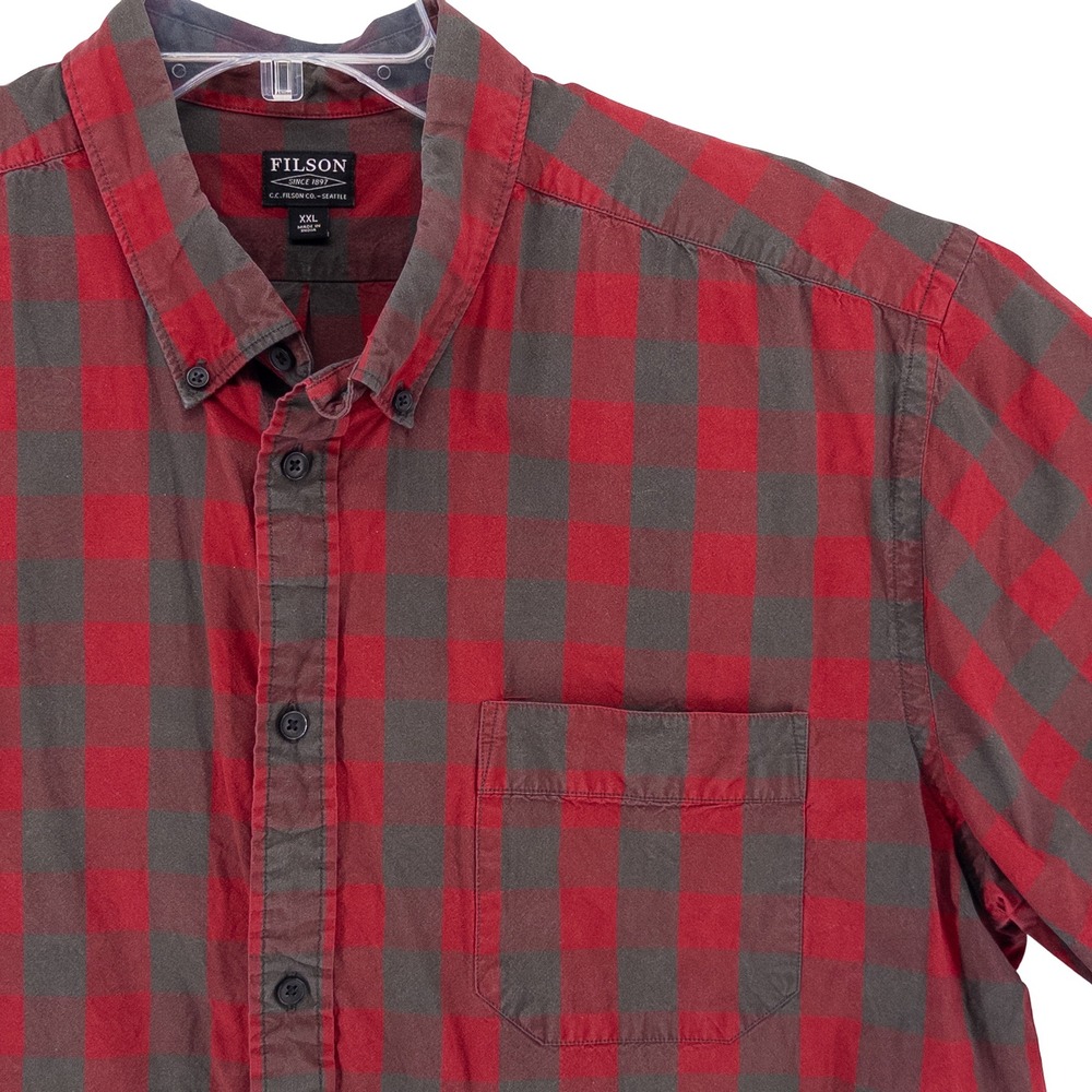 Filson Mens XXL Sutter Sport Red Buffalo Check Short Sleeve Shirt Gorp Outdoors